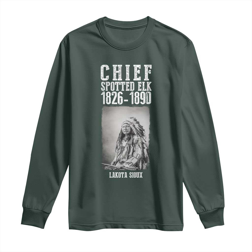 Native American Indian Chief Long Sleeve Shirt Lakota Sioux Chief Spotted Elk TS14 Dark Forest Green Print Your Wear
