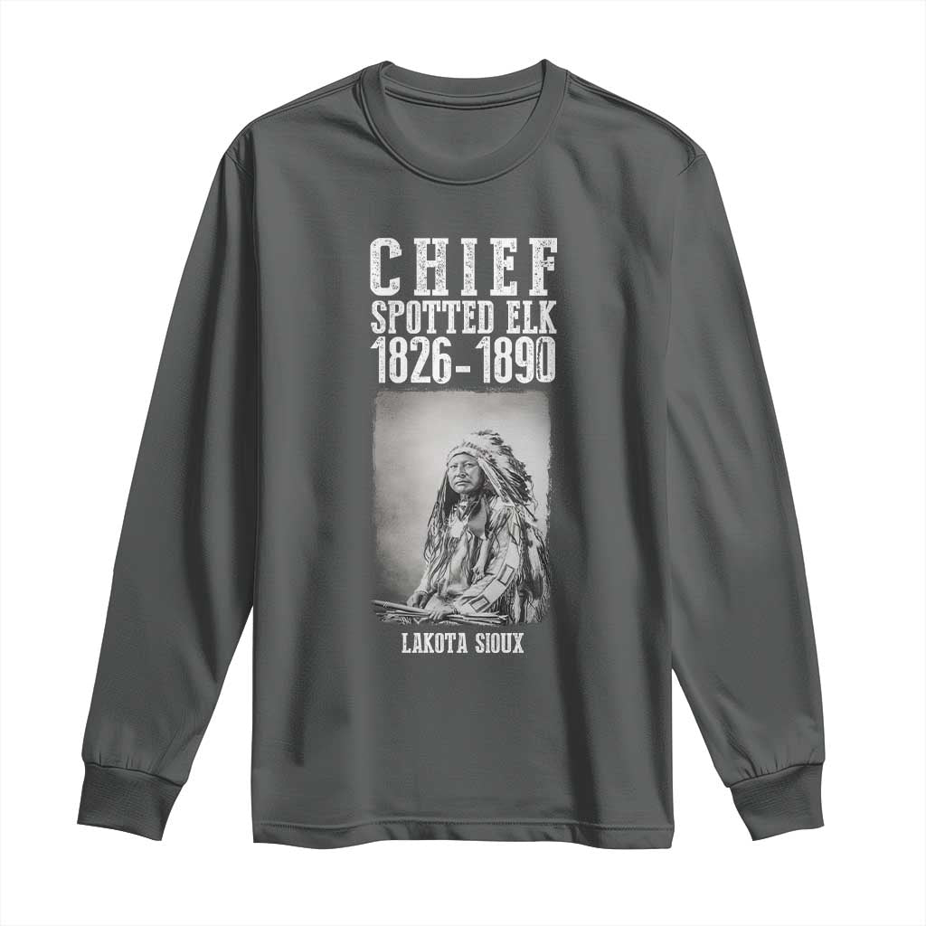 Native American Indian Chief Long Sleeve Shirt Lakota Sioux Chief Spotted Elk TS14 Dark Heather Print Your Wear