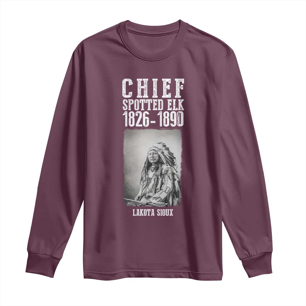 Native American Indian Chief Long Sleeve Shirt Lakota Sioux Chief Spotted Elk TS14 Maroon Print Your Wear