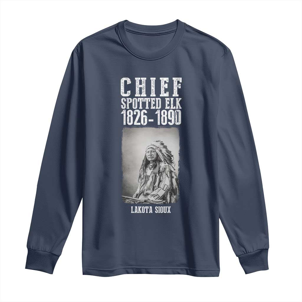 Native American Indian Chief Long Sleeve Shirt Lakota Sioux Chief Spotted Elk TS14 Navy Print Your Wear