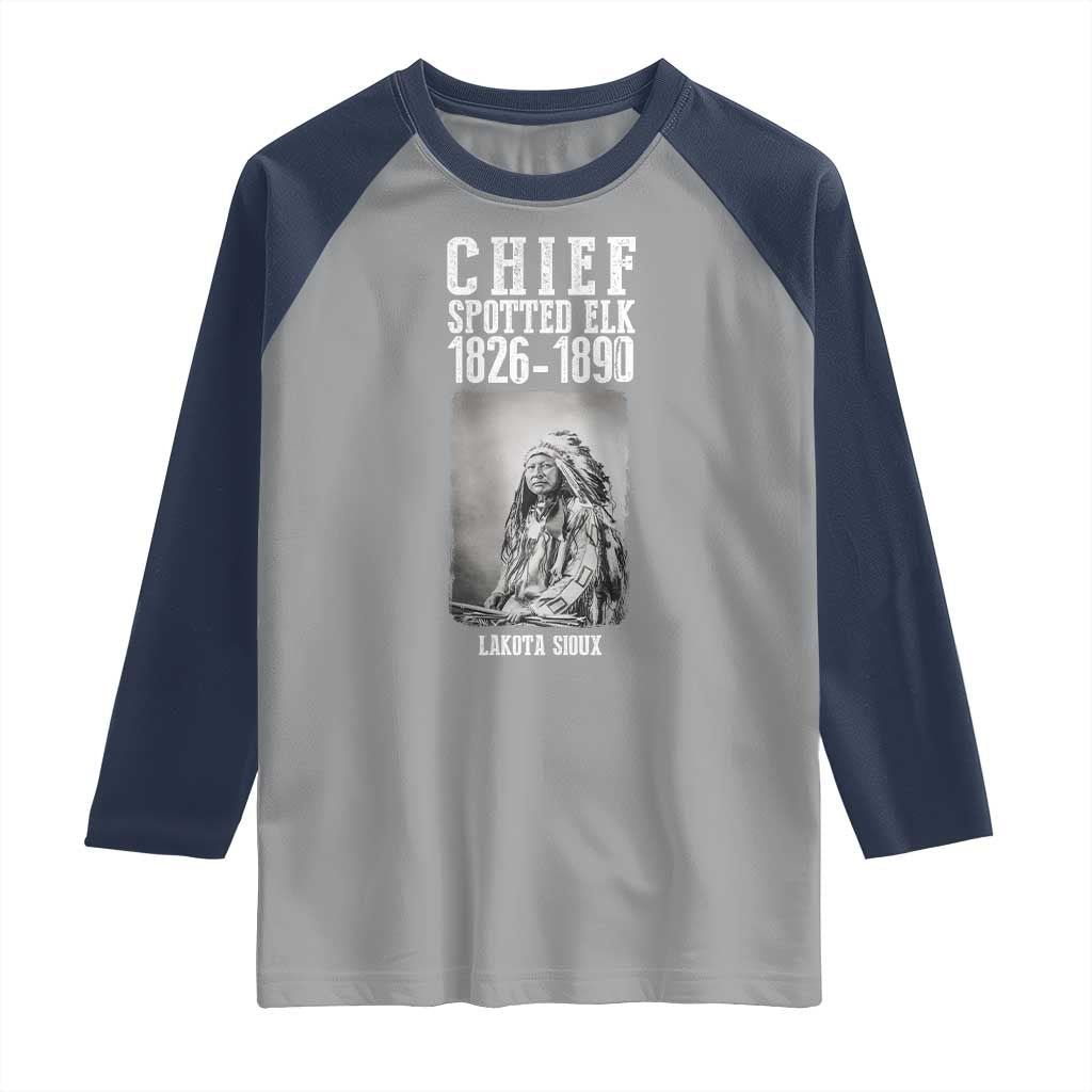Native American Indian Chief Raglan Shirt Lakota Sioux Chief Spotted Elk TS14 Sport Gray Navy Print Your Wear