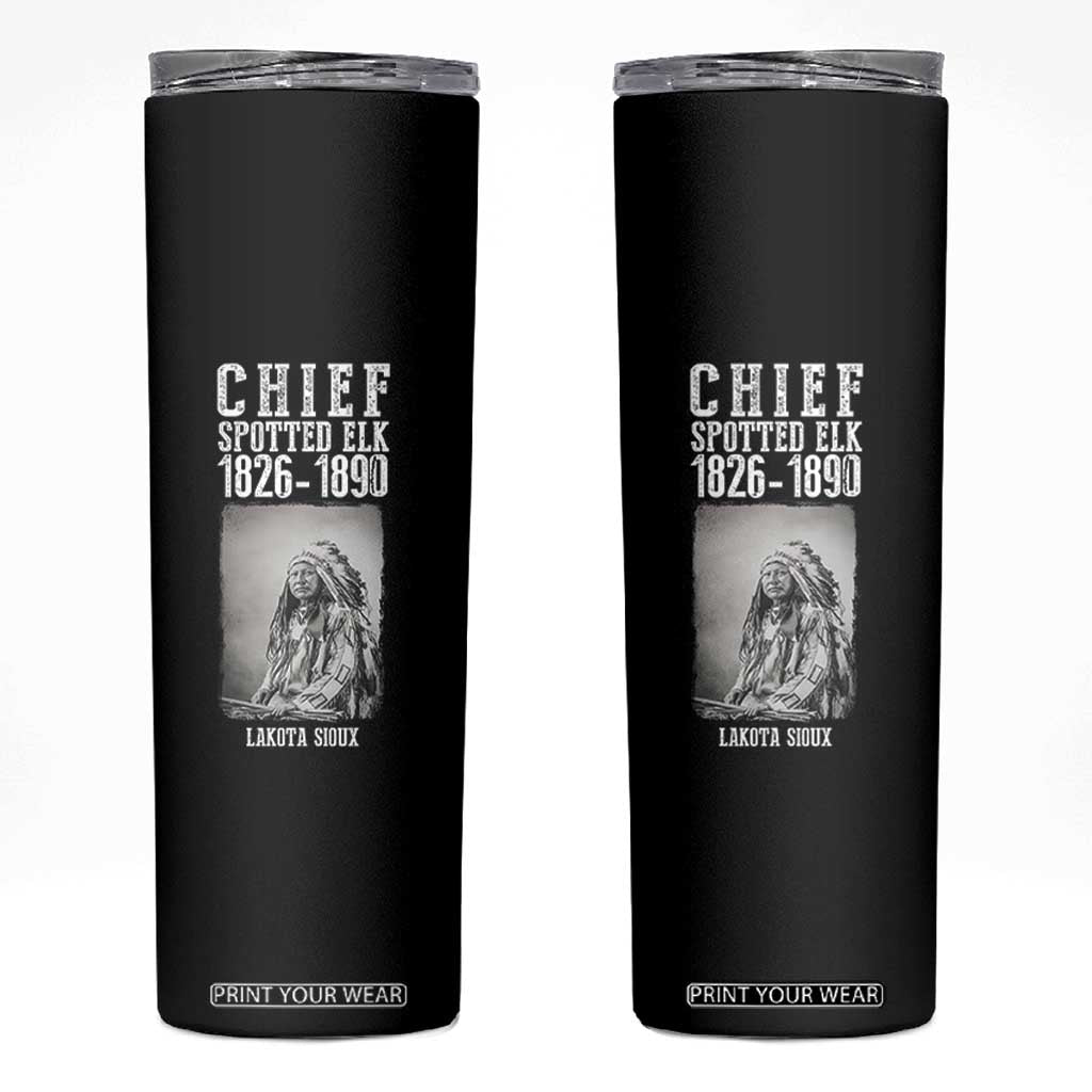 Native American Indian Chief Skinny Tumbler Lakota Sioux Chief Spotted Elk TS14 Black Print Your Wear