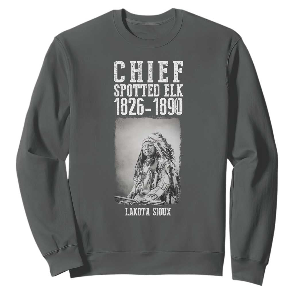 Native American Indian Chief Sweatshirt Lakota Sioux Chief Spotted Elk TS14 Dark Heather Print Your Wear