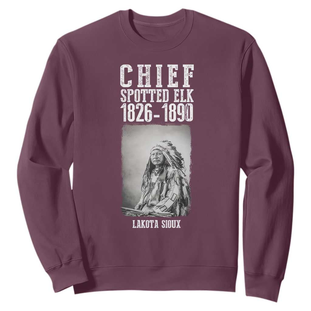 Native American Indian Chief Sweatshirt Lakota Sioux Chief Spotted Elk TS14 Maroon Print Your Wear