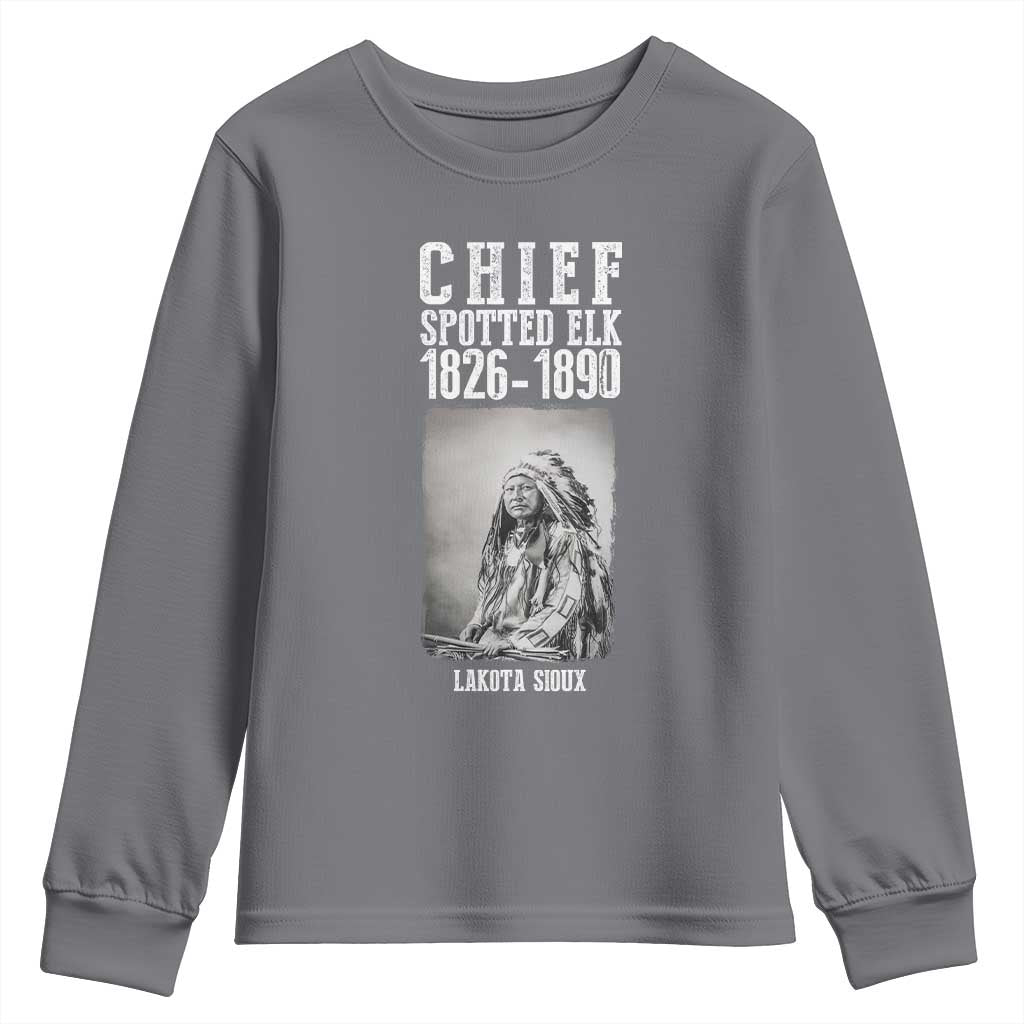 Native American Indian Chief Youth Sweatshirt Lakota Sioux Chief Spotted Elk TS14 Charcoal Print Your Wear