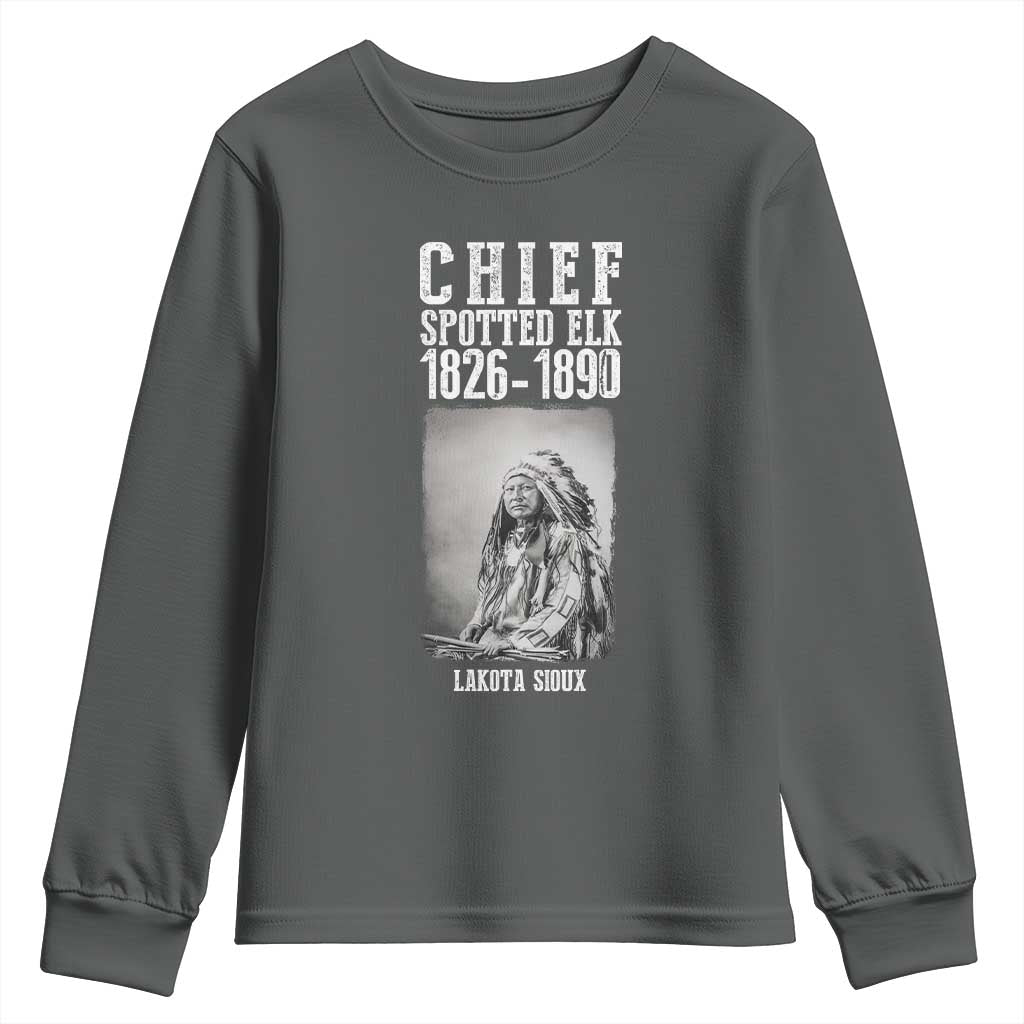 Native American Indian Chief Youth Sweatshirt Lakota Sioux Chief Spotted Elk TS14 Dark Heather Print Your Wear