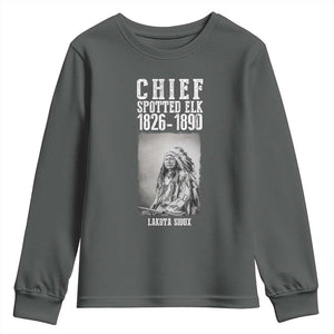 Native American Indian Chief Youth Sweatshirt Lakota Sioux Chief Spotted Elk TS14 Dark Heather Print Your Wear
