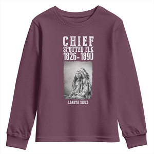 Native American Indian Chief Youth Sweatshirt Lakota Sioux Chief Spotted Elk TS14 Maroon Print Your Wear