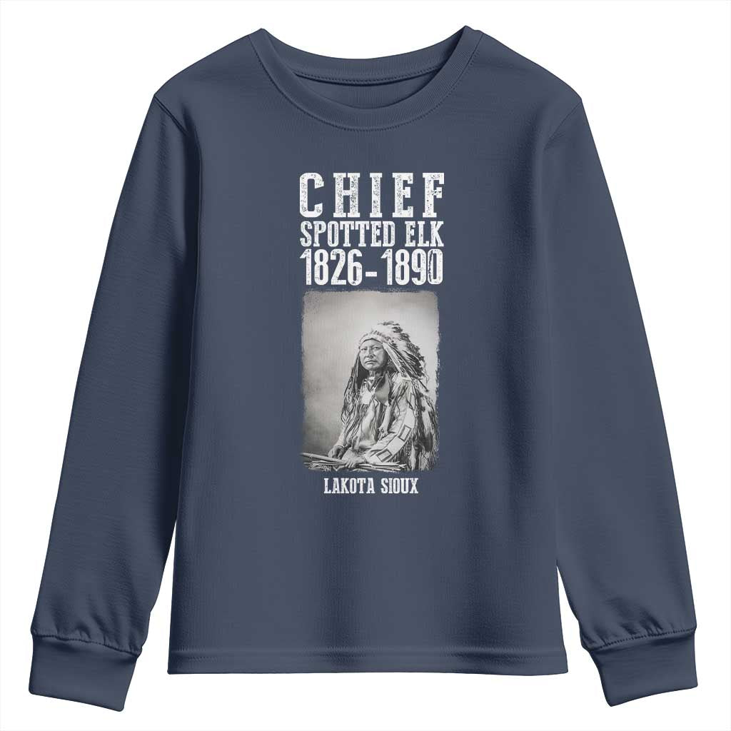 Native American Indian Chief Youth Sweatshirt Lakota Sioux Chief Spotted Elk TS14 Navy Print Your Wear