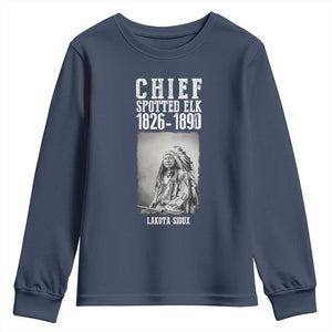 Native American Indian Chief Youth Sweatshirt Lakota Sioux Chief Spotted Elk TS14 Navy Print Your Wear
