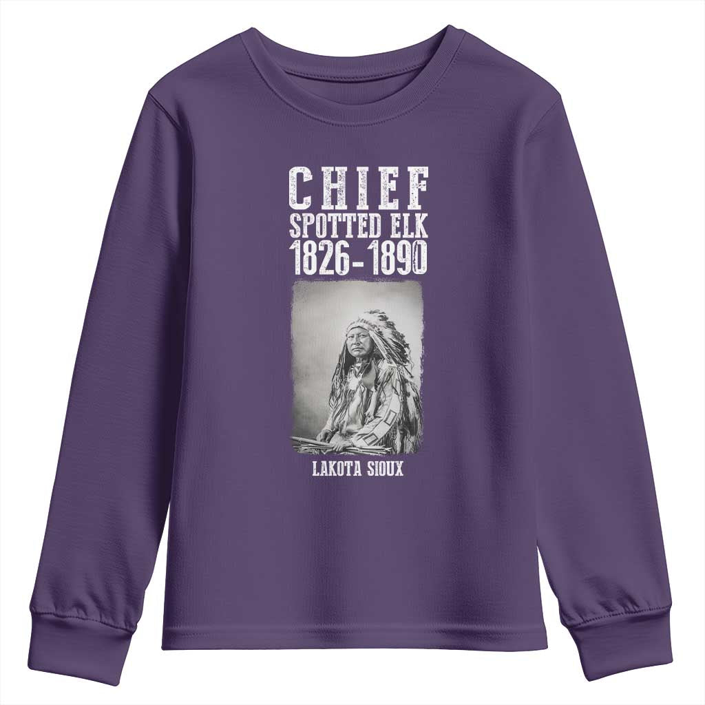 Native American Indian Chief Youth Sweatshirt Lakota Sioux Chief Spotted Elk TS14 Purple Print Your Wear