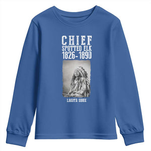 Native American Indian Chief Youth Sweatshirt Lakota Sioux Chief Spotted Elk TS14 Royal Blue Print Your Wear
