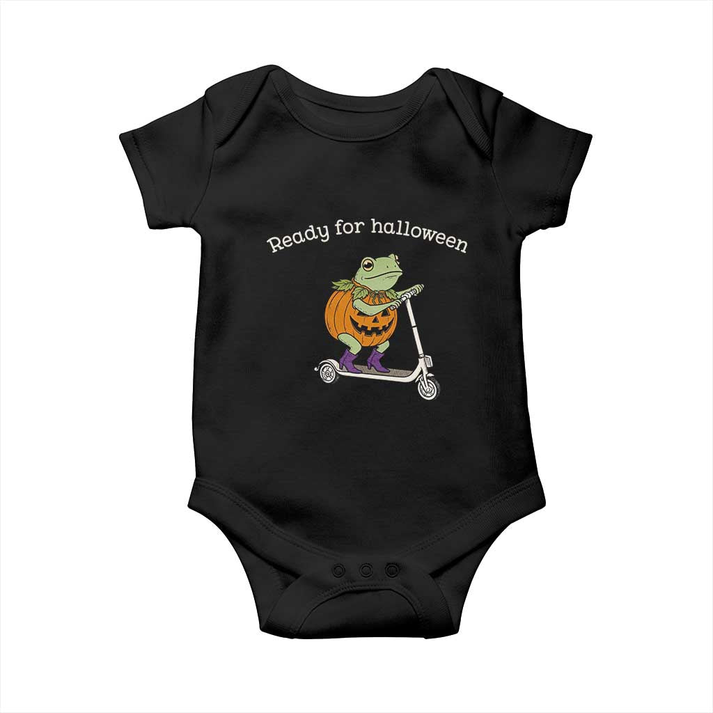 Ready For Halloween Frog Baby Onesie Funny Frog Scooter Pumpkin Costume Gift TS14 Black Print Your Wear