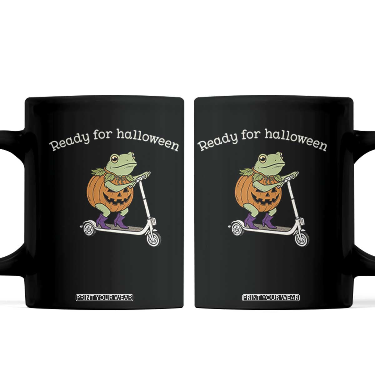 Ready For Halloween Frog Coffee Mug Funny Frog Scooter Pumpkin Costume Gift TS14 Black Print Your Wear