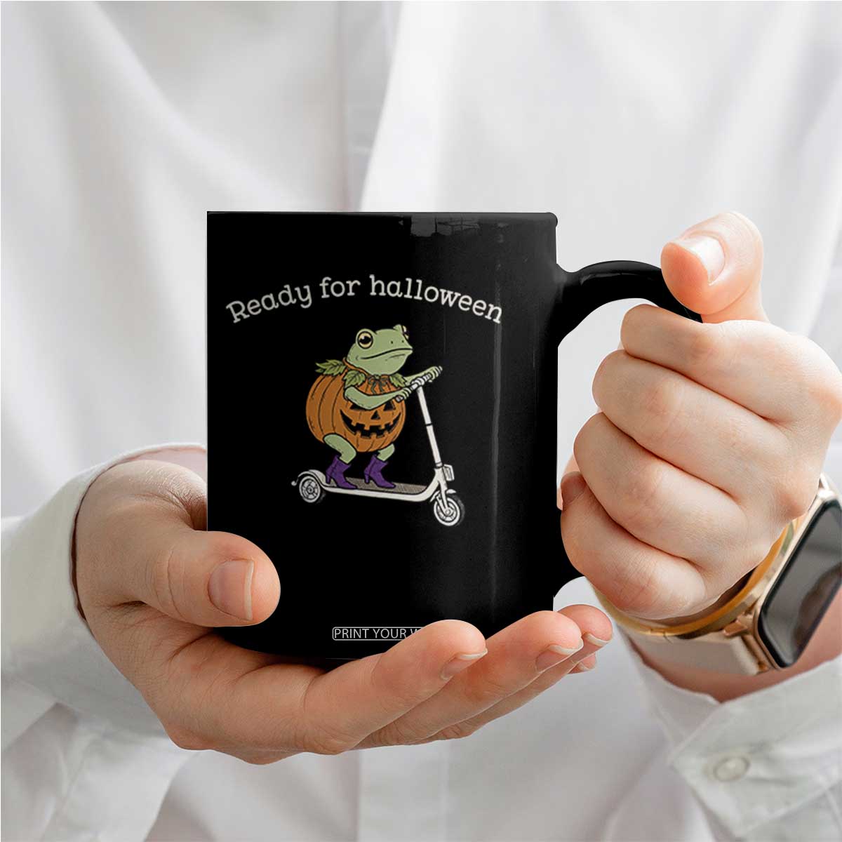 Ready For Halloween Frog Coffee Mug Funny Frog Scooter Pumpkin Costume Gift TS14 Print Your Wear