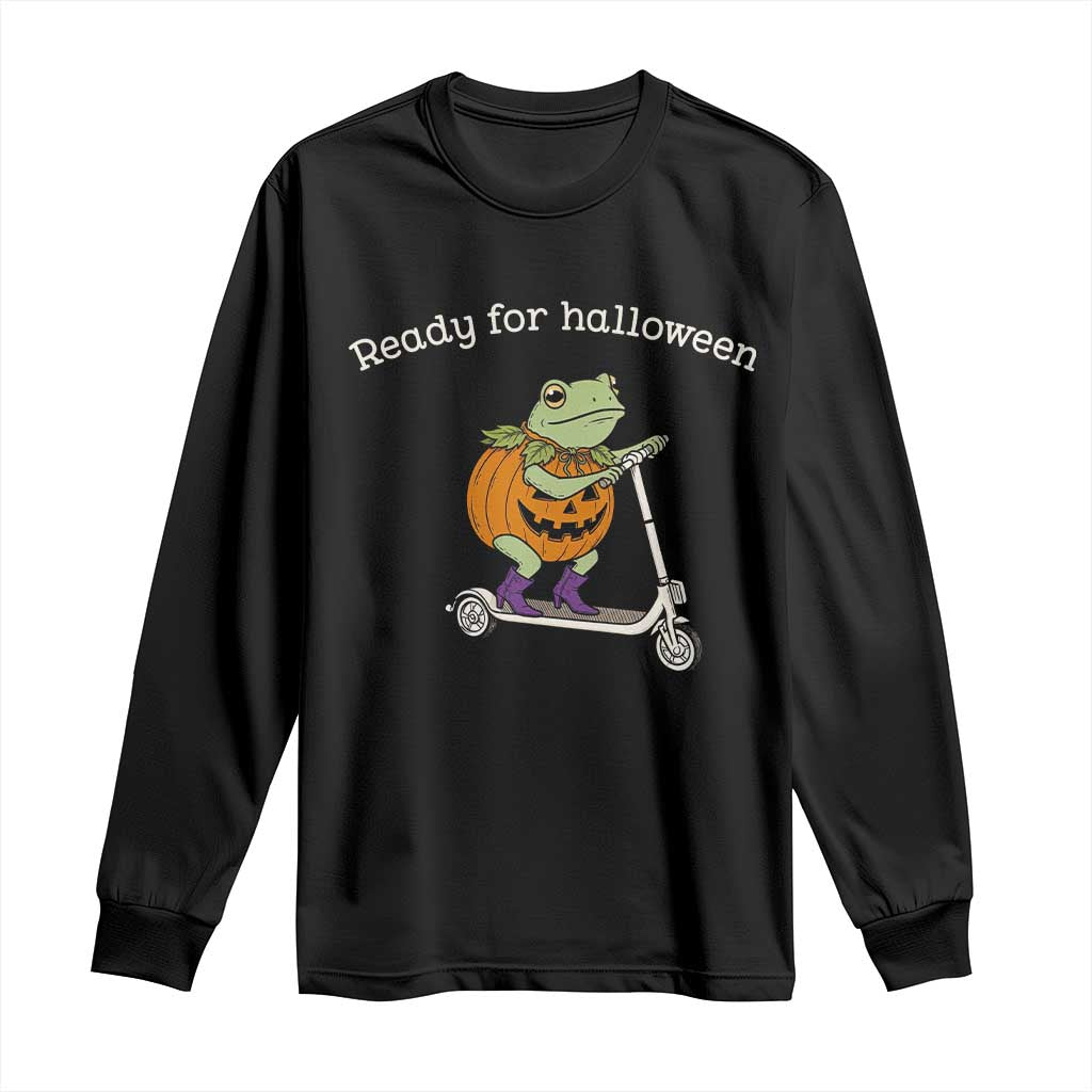 Ready For Halloween Frog Long Sleeve Shirt Funny Frog Scooter Pumpkin Costume Gift TS14 Black Print Your Wear