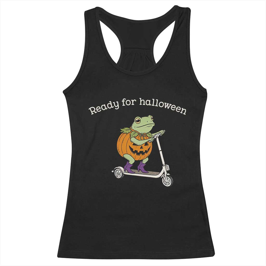 Ready For Halloween Frog Racerback Tank Top Funny Frog Scooter Pumpkin Costume Gift TS14 Black Print Your Wear