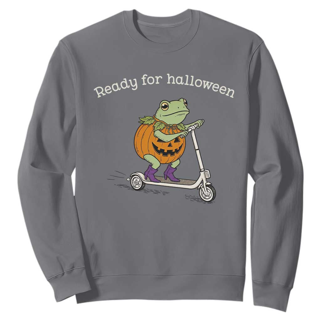 Ready For Halloween Frog Sweatshirt Funny Frog Scooter Pumpkin Costume Gift TS14 Charcoal Print Your Wear