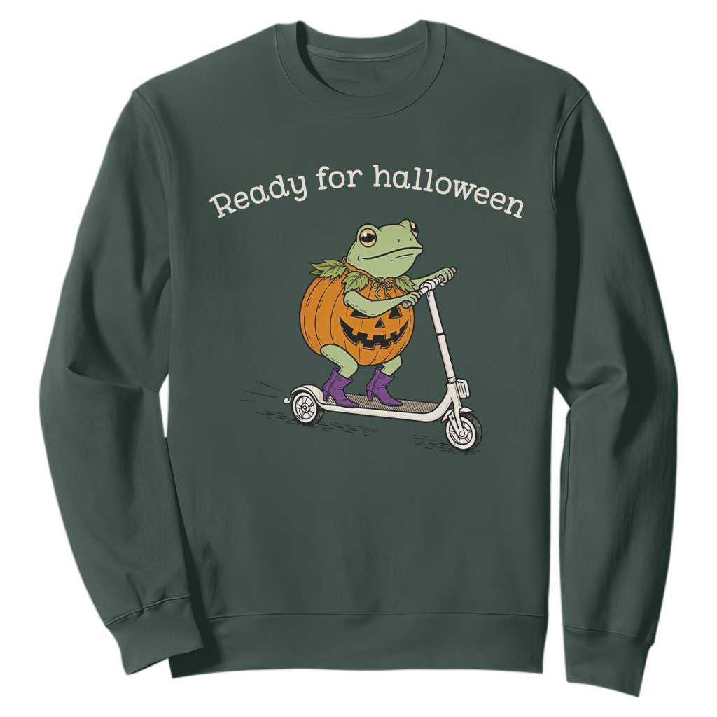 Ready For Halloween Frog Sweatshirt Funny Frog Scooter Pumpkin Costume Gift TS14 Dark Forest Green Print Your Wear