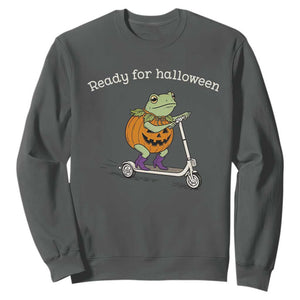 Ready For Halloween Frog Sweatshirt Funny Frog Scooter Pumpkin Costume Gift TS14 Dark Heather Print Your Wear