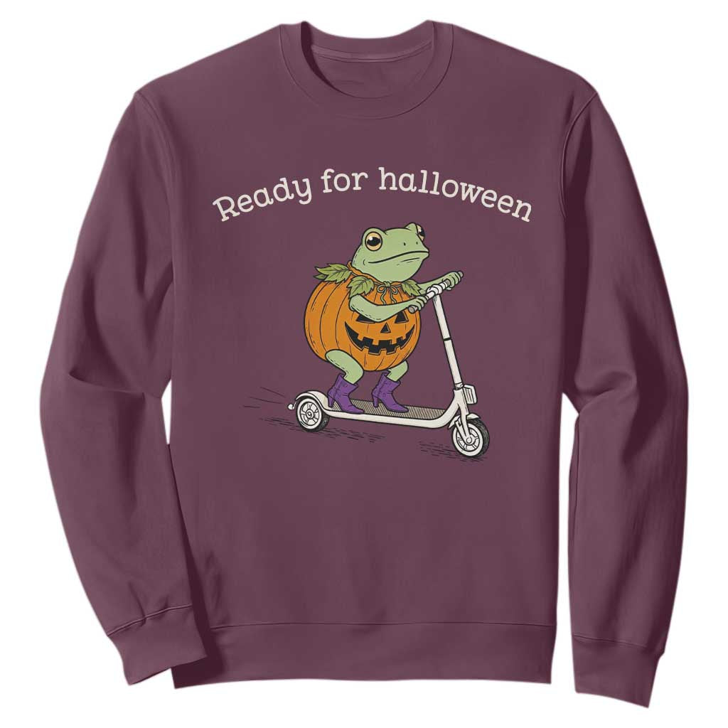 Ready For Halloween Frog Sweatshirt Funny Frog Scooter Pumpkin Costume Gift TS14 Maroon Print Your Wear
