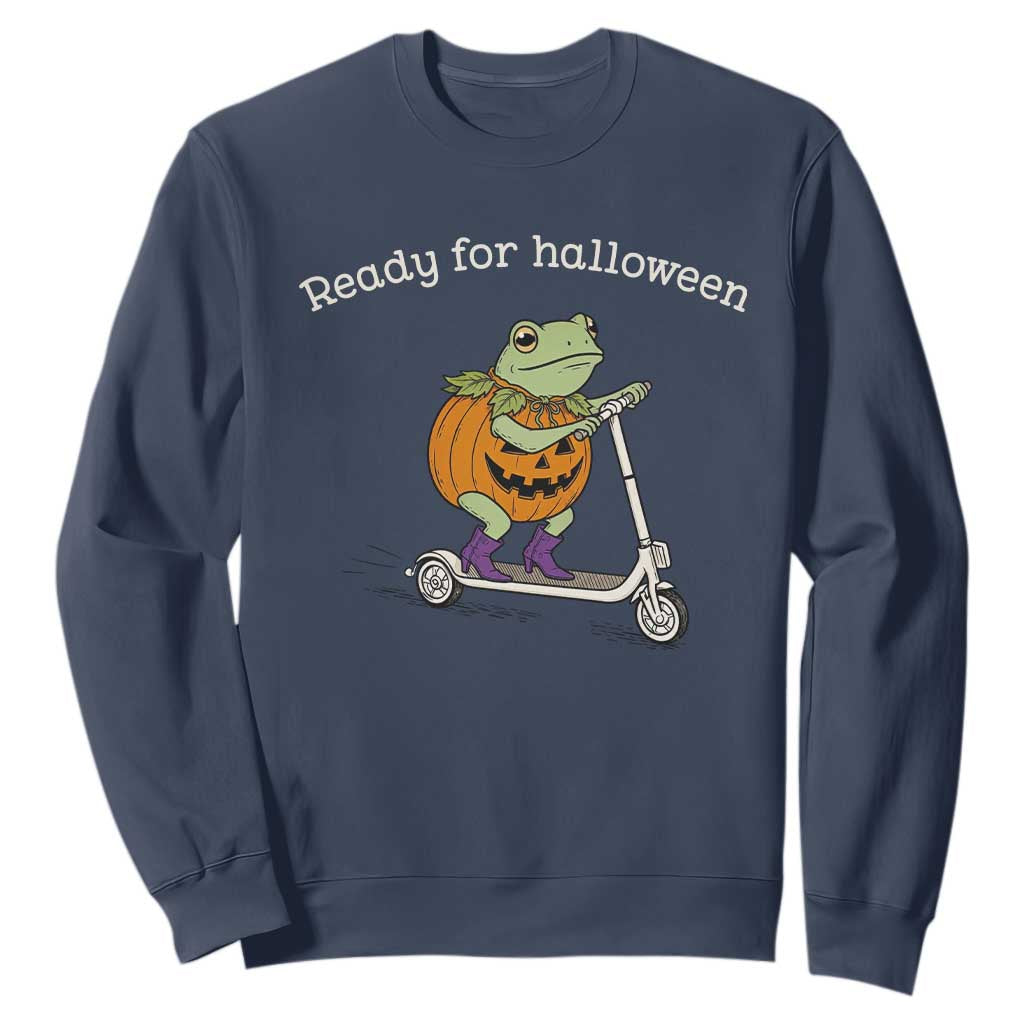 Ready For Halloween Frog Sweatshirt Funny Frog Scooter Pumpkin Costume Gift TS14 Navy Print Your Wear
