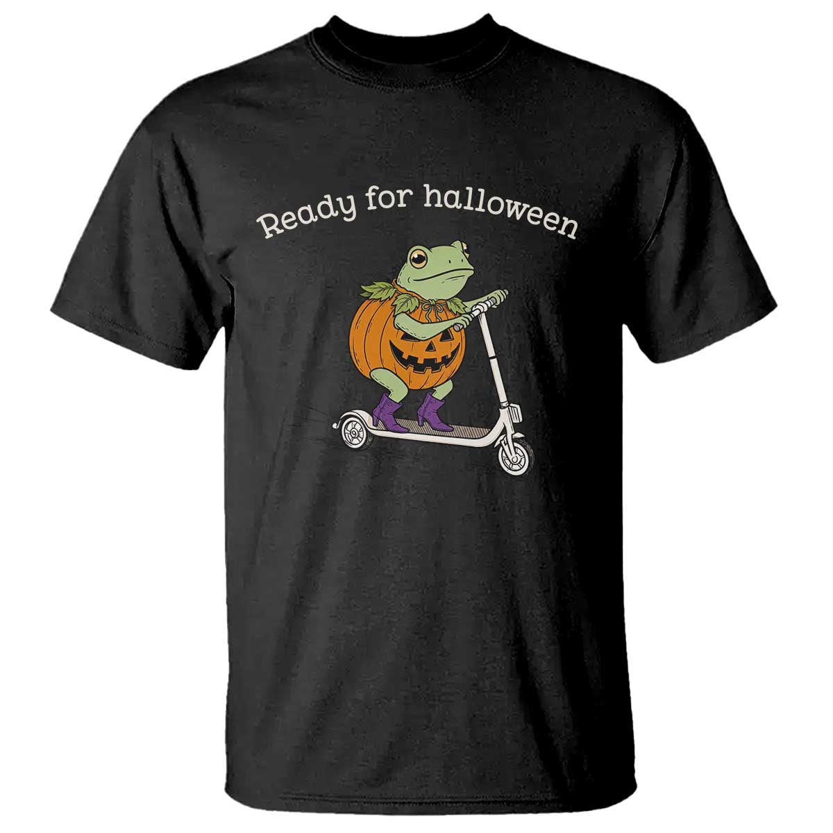 Ready For Halloween Frog T Shirt Funny Frog Scooter Pumpkin Costume Gift TS14 Black Print Your Wear