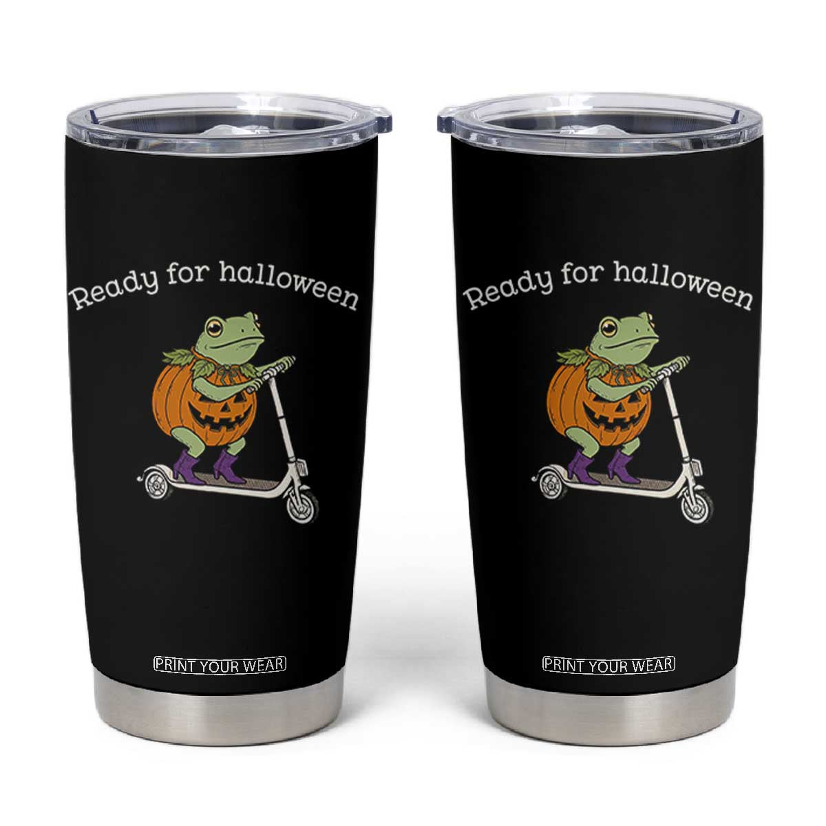 Ready For Halloween Frog Tumbler Cup Funny Frog Scooter Pumpkin Costume Gift TS14 Black Print Your Wear