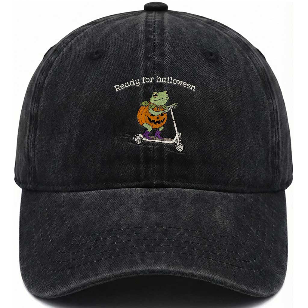 Ready For Halloween Frog Washed Cotton Baseball Cap Funny Frog Scooter Pumpkin Costume Gift TS14 Print Your Wear