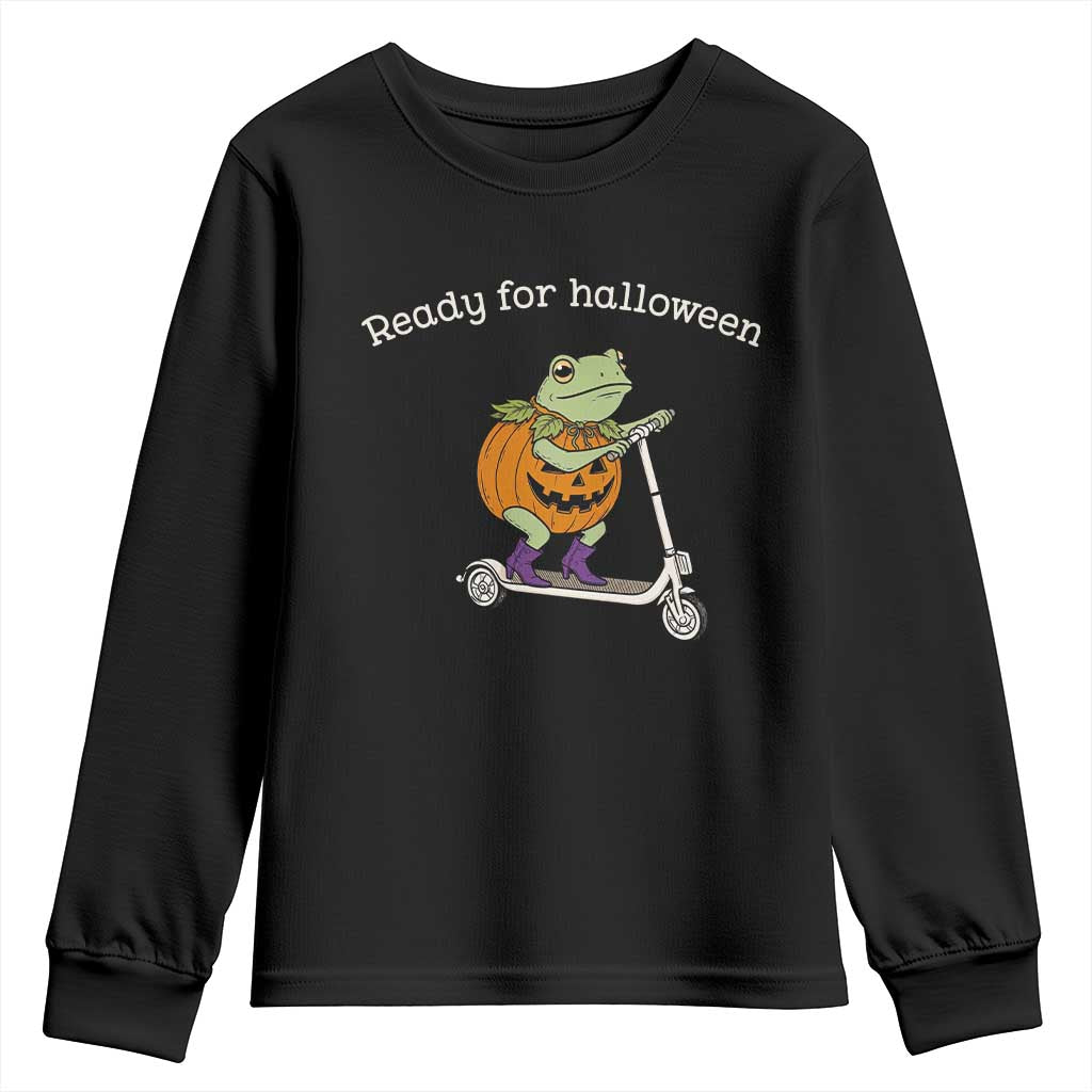 Ready For Halloween Frog Youth Sweatshirt Funny Frog Scooter Pumpkin Costume Gift TS14 Black Print Your Wear