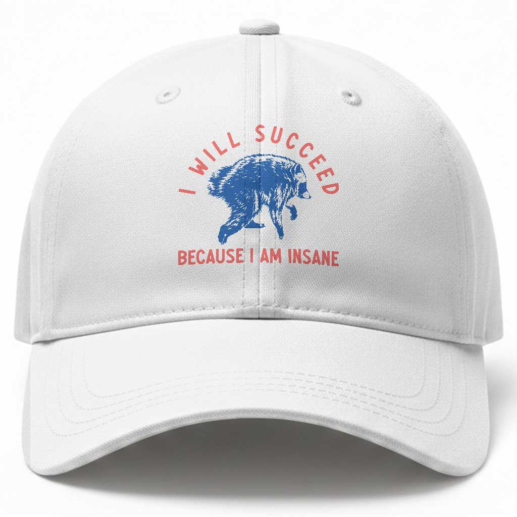 I Will Succeed Because I Am Insane Baseball Cap Funny Jimothy Raccoon Meme
