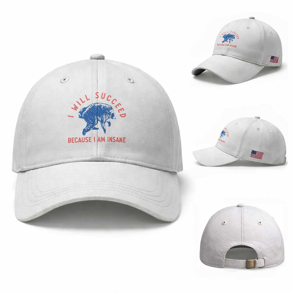 I Will Succeed Because I Am Insane Baseball Cap Funny Jimothy Raccoon Meme