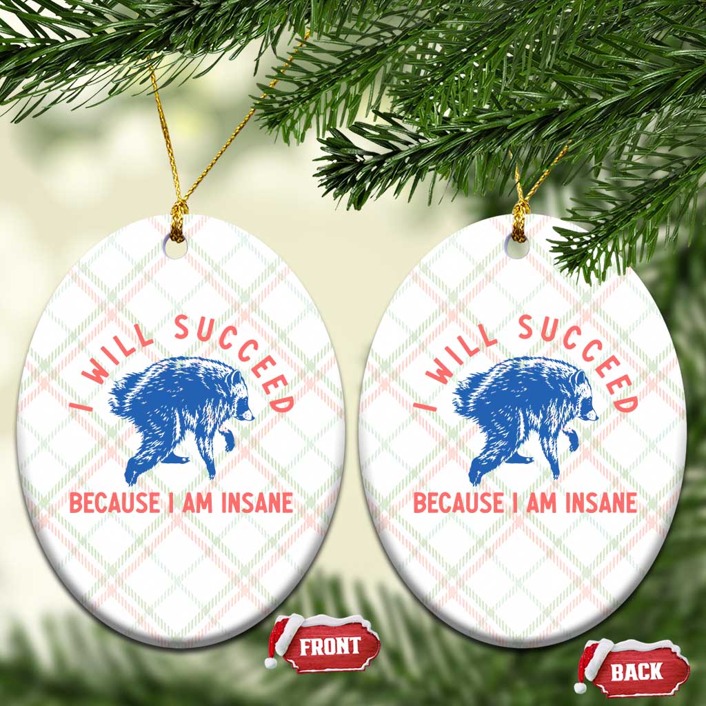 I Will Succeed Because I Am Insane Ceramic Ornament Funny Jimothy Raccoon Meme