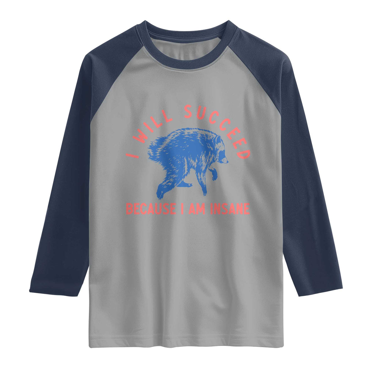I Will Succeed Because I Am Insane Raglan Shirt Funny Jimothy Raccoon Meme