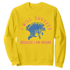 I Will Succeed Because I Am Insane Sweatshirt Funny Jimothy Raccoon Meme