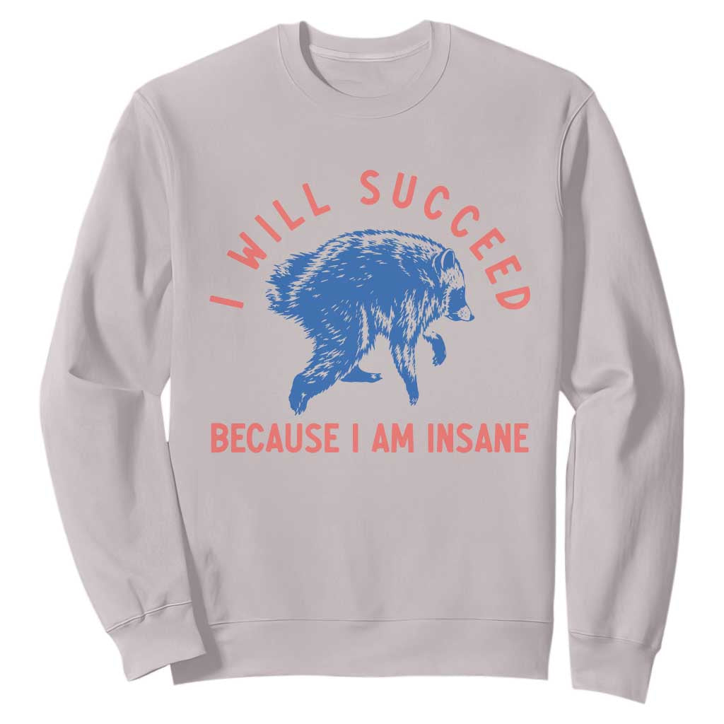 I Will Succeed Because I Am Insane Sweatshirt Funny Jimothy Raccoon Meme