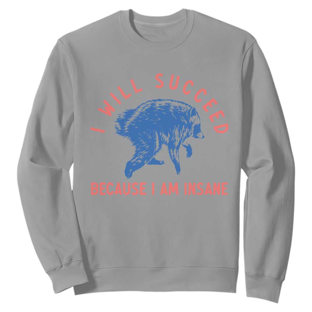 I Will Succeed Because I Am Insane Sweatshirt Funny Jimothy Raccoon Meme
