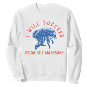 I Will Succeed Because I Am Insane Sweatshirt Funny Jimothy Raccoon Meme