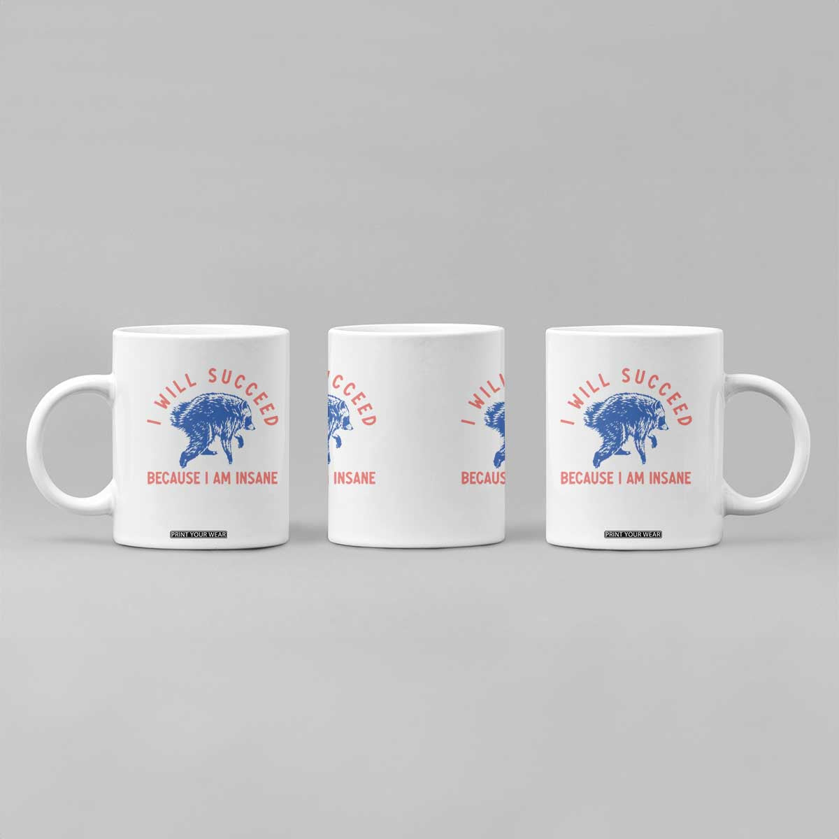 I Will Succeed Because I Am Insane Coffee Mug Funny Jimothy Raccoon Meme
