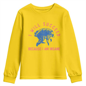 I Will Succeed Because I Am Insane Youth Sweatshirt Funny Jimothy Raccoon Meme