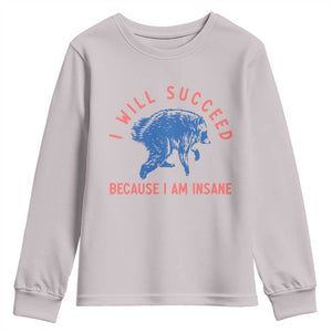 I Will Succeed Because I Am Insane Youth Sweatshirt Funny Jimothy Raccoon Meme