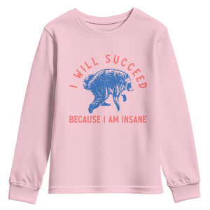 I Will Succeed Because I Am Insane Youth Sweatshirt Funny Jimothy Raccoon Meme