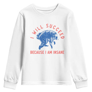I Will Succeed Because I Am Insane Youth Sweatshirt Funny Jimothy Raccoon Meme
