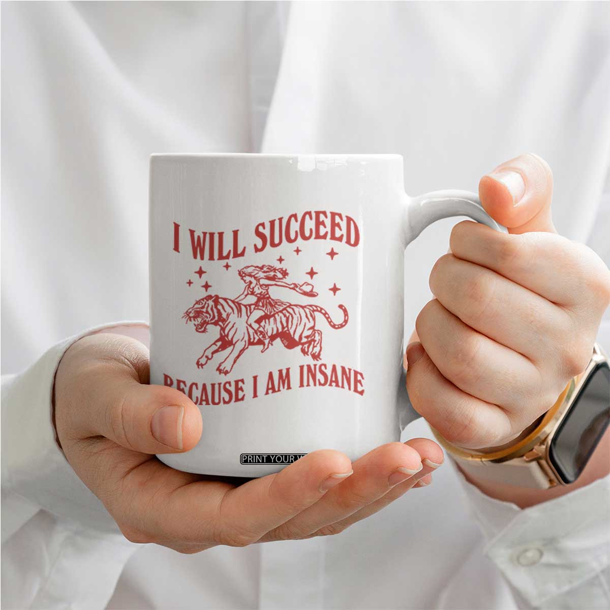 I Will Succeed Because I Am Insane Coffee Mug Funny Cowgirl Tiger Sarcastic Humor