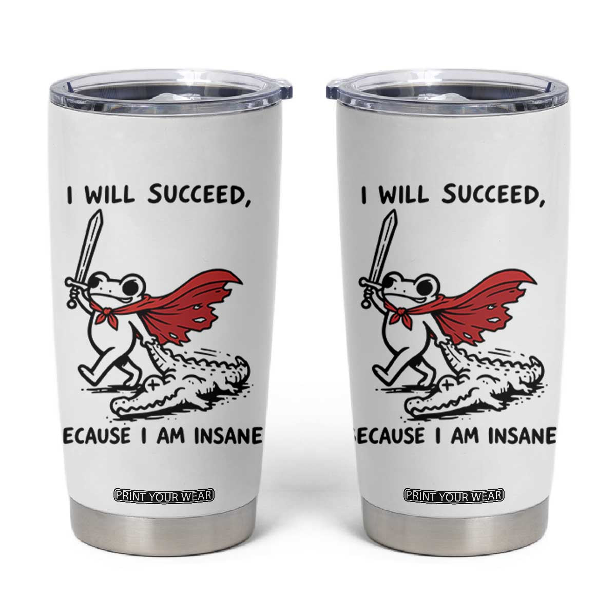 I Will Succeed Because I Am Insane Tumbler Cup Funny Frog Sarcastic Humor