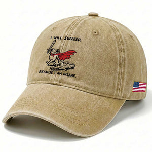 I Will Succeed Because I Am Insane Washed Cotton Baseball Cap Funny Frog Sarcastic Humor