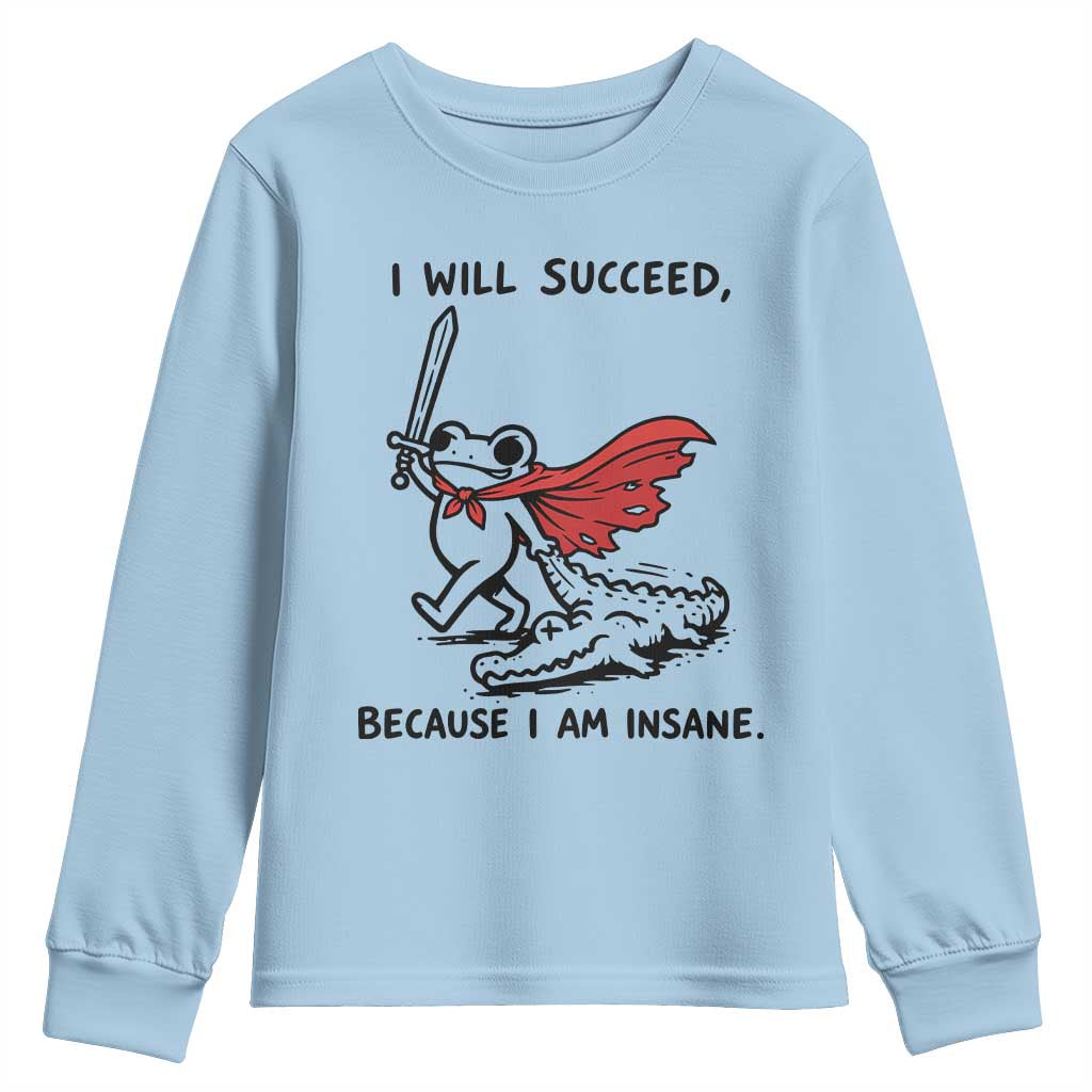 I Will Succeed Because I Am Insane Youth Sweatshirt Funny Frog Sarcastic Humor