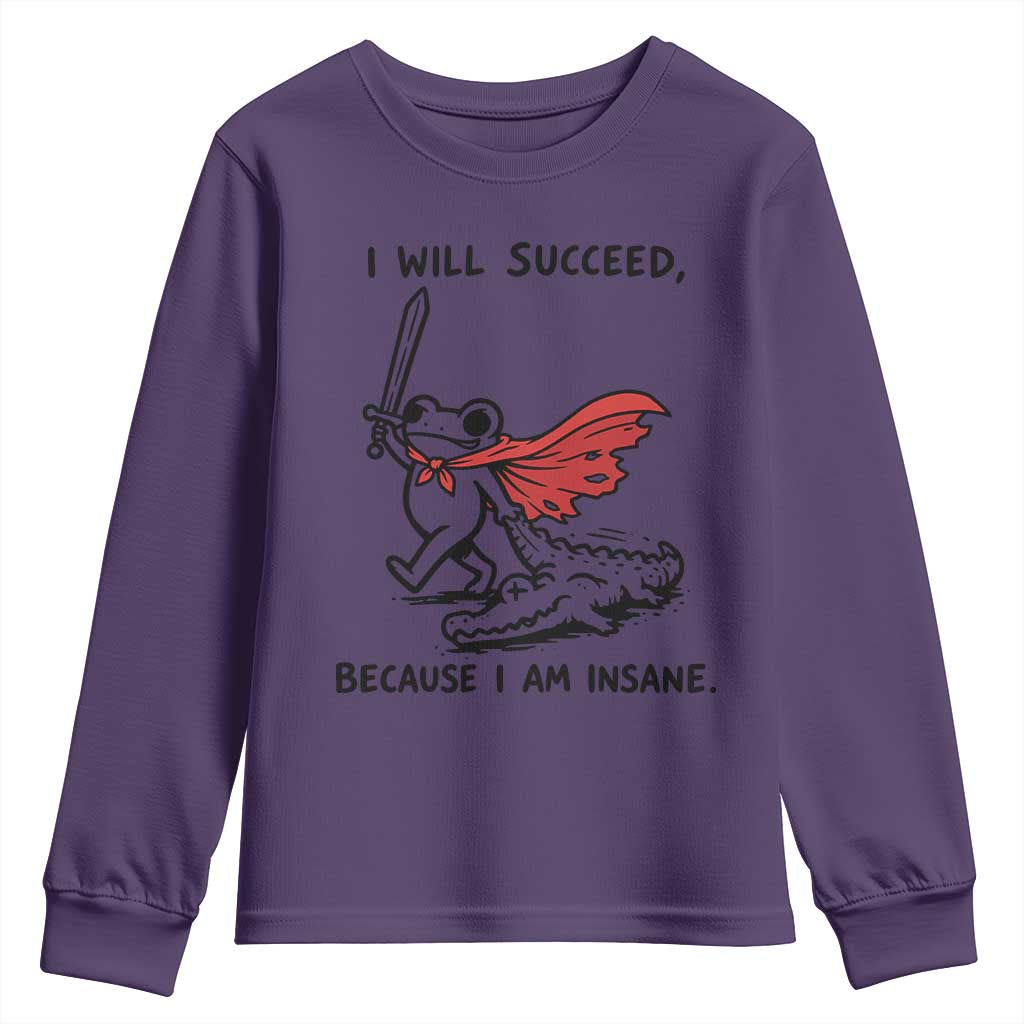 I Will Succeed Because I Am Insane Youth Sweatshirt Funny Frog Sarcastic Humor