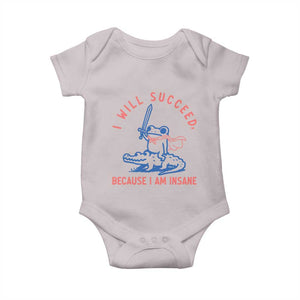 I Will Succeed Because I Am Insane Baby Onesie Funny Frog Riding Crocodile Sarcastic Humor