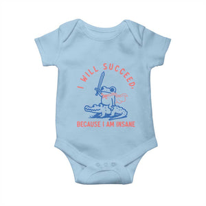 I Will Succeed Because I Am Insane Baby Onesie Funny Frog Riding Crocodile Sarcastic Humor